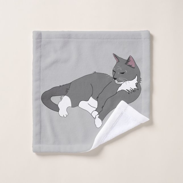 Chat gris et blanc Tuxedo (Gant de toilette)