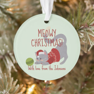 Chat gris mignon avec Casquette de Noël
