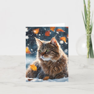 Chat gris tabby beau automne feuilles Carte vierge