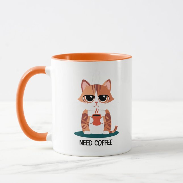 Chat Grumpy "BESOIN DE CAFÉ" Tasse | Adorable Chat (Gauche)