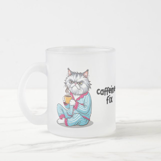 Chat Grumpy Funny Frosted Mug avec votre nom modif (Gauche)