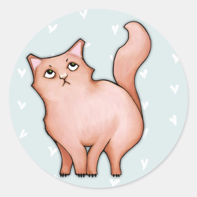 Chat grumpy Sulky Coeurs Sue Sticker rond (Devant)