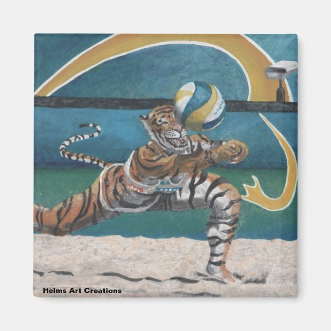 Chat Guerrier Jouer Beach Volleyball Magnet (Devant)