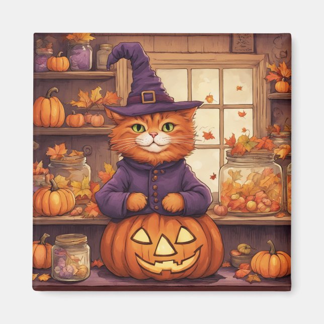 chat halloween #6 aimant (Devant)