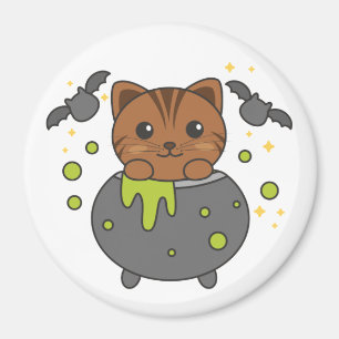 Chat Happy Halloween Cauldron Bat Magnet