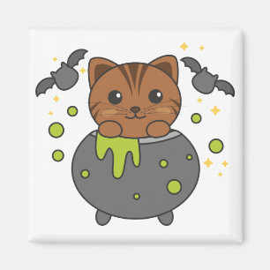 Chat Happy Halloween Cauldron Bat Magnet