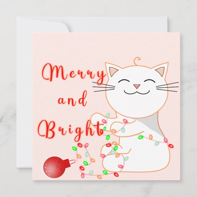 Chat Heureux Jouant Avec Lumière LED | Carte Plate (Devant)