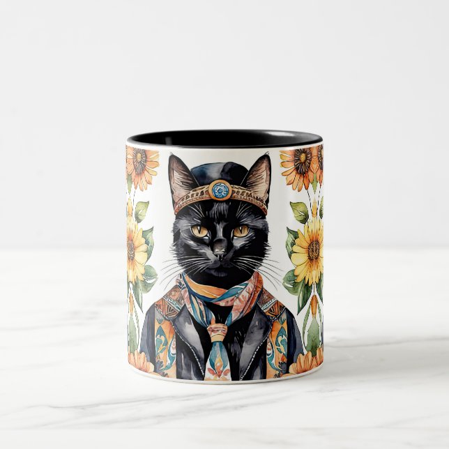 Chat Hippie Boho avec Écharpe 11 oz de Mug (Centre)
