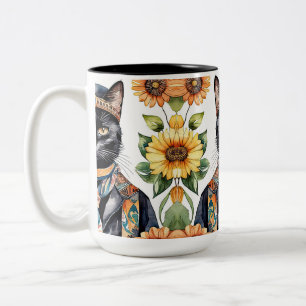 Chat Hippie Boho avec Écharpe 15 oz de Mug