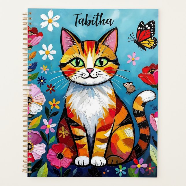 Chat Impasto, Fleurs & Papillon Personnalisé (Devant)