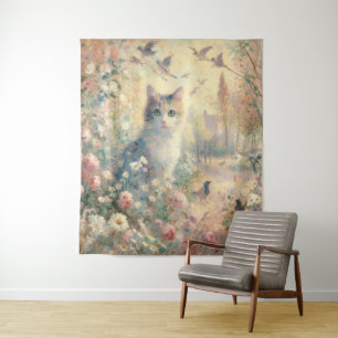 Chat impressionniste et tapisserie florale