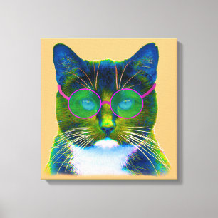 Chat intelligent avec lunettes toile étirée Impres