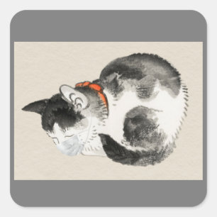 CHAT JAPONAIS AVEC MASK STICKERS ÉTIQUETTES