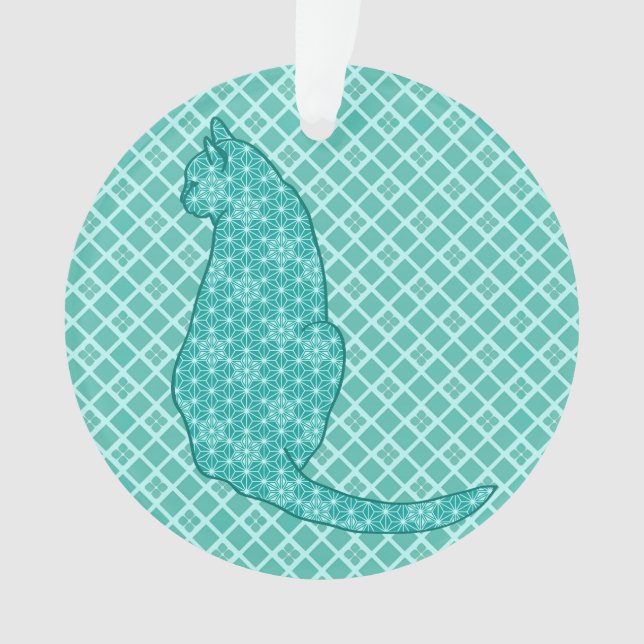 Chat japonais - Kimono turquoise (devant)