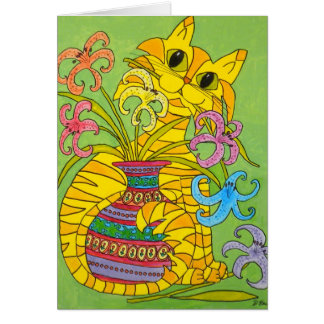 Chat jaune avec Vase de Lilies