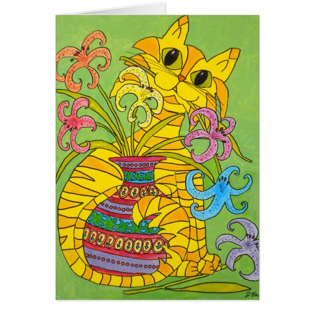 Chat jaune avec Vase de Lilies (Devant)