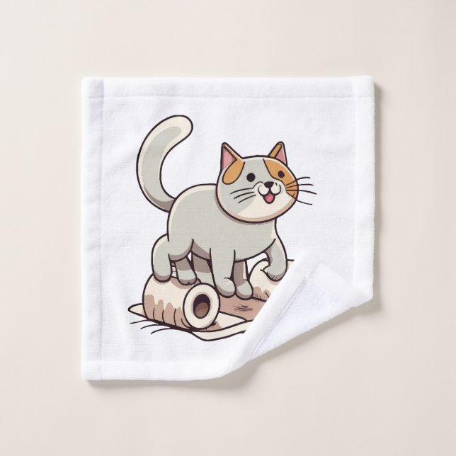 Chat Jouant avec du Papier Toilette (Gant de toilette)