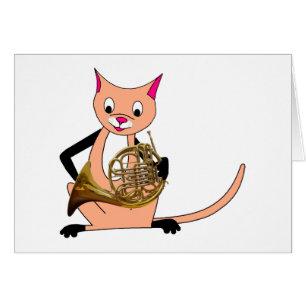 Chat jouant le cor de harmonie