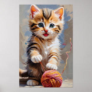 Chat Jouer Avec Une Boule De Fer Poster
