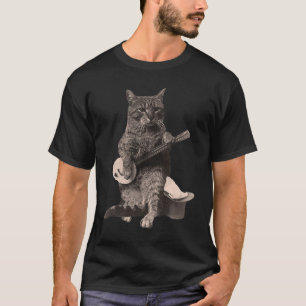 Chat Jouer Banjo Guitare T-shirt à manches courtes