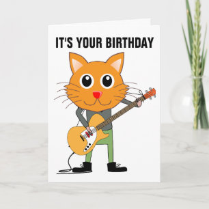 CHAT JOUER DES CARTES D'ANNIVERSAIRE DE GUITARE