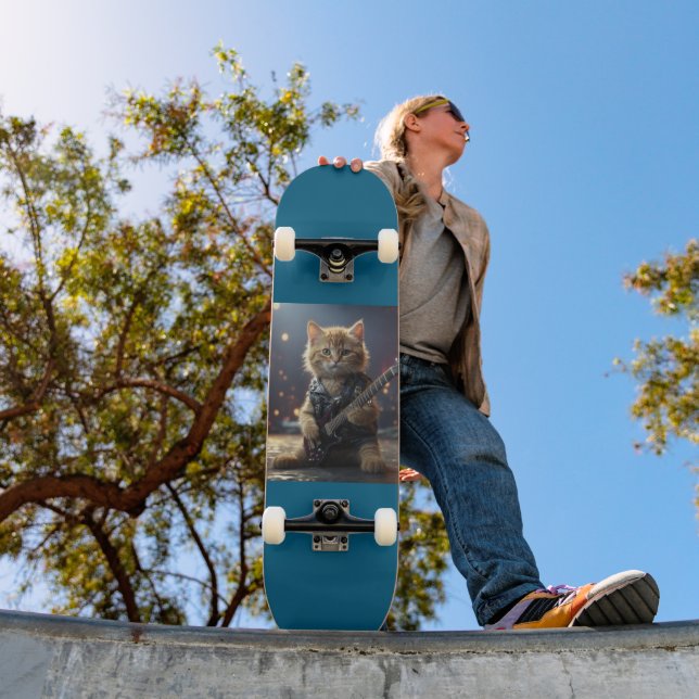 CHAT JOUER GUITAR SKATEBOARD DECK (Extérieur 1)