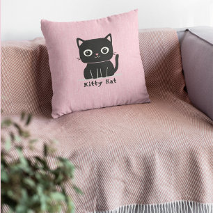 Chat Kitty noir mignon Coussin rose