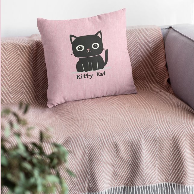 Chat Kitty noir mignon Coussin rose (Créateur téléchargé)
