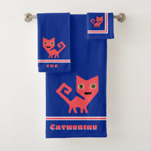 Chat Kitty Rose chaud sur bleu Personnalisé