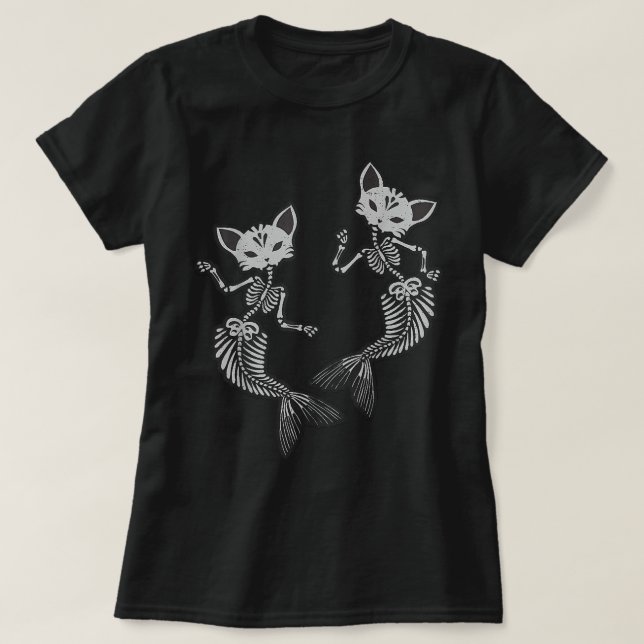 Chat Kitty Sirène Skeleton T-shirt Halloween Fanta (Design devant)