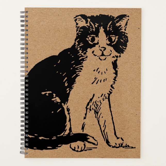 Chat Kitty sur papier brun Beaux-Arts (Devant)