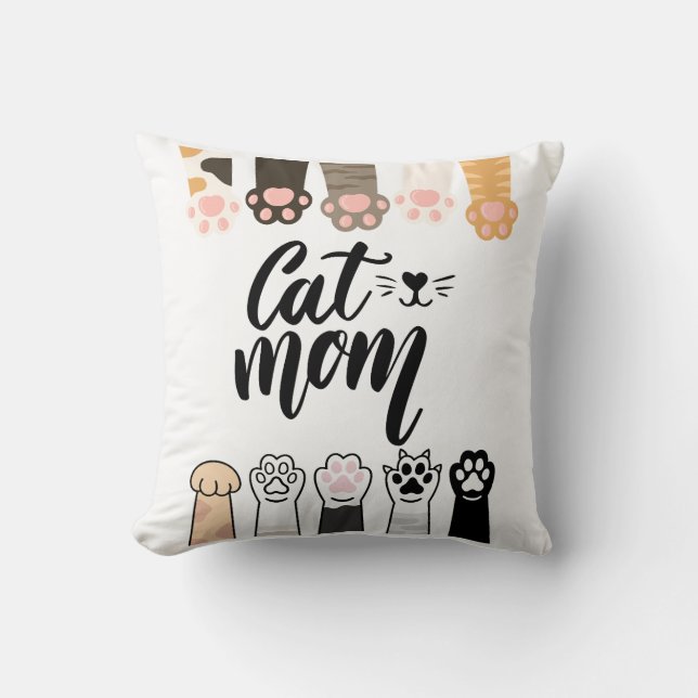 Chat Maman Coussin - Cute Chat Paw Design - Cadeau (Recto)