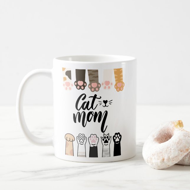 Chat Maman Mug - Cute Chat Paw Design - Cadeau pou (Avec donut)