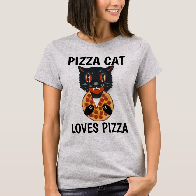 CHAT MANGEANT DE LA PIZZA, T-shirts drôles (Devant)