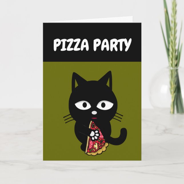 CHAT MANGER PIZZA CARTES D'ANNIVERSAIRE (Devant)