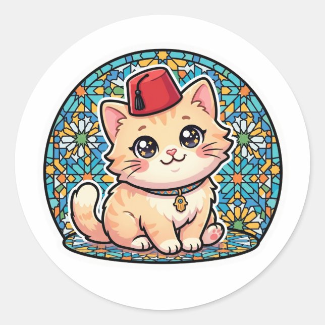 Chat marocain Kawaii mignon avec autocollant Tarbo (Devant)