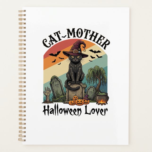 Chat Mère Halloween Amant Chapeau de Sorcière Noir (Devant)