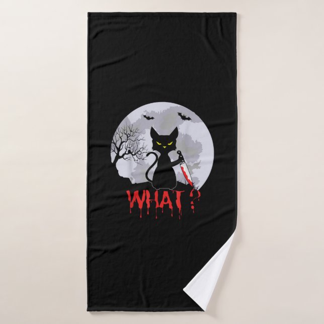 Chat Meurtrier Avec Couteau, Chat Quel Halloween T (Serviette de bain)