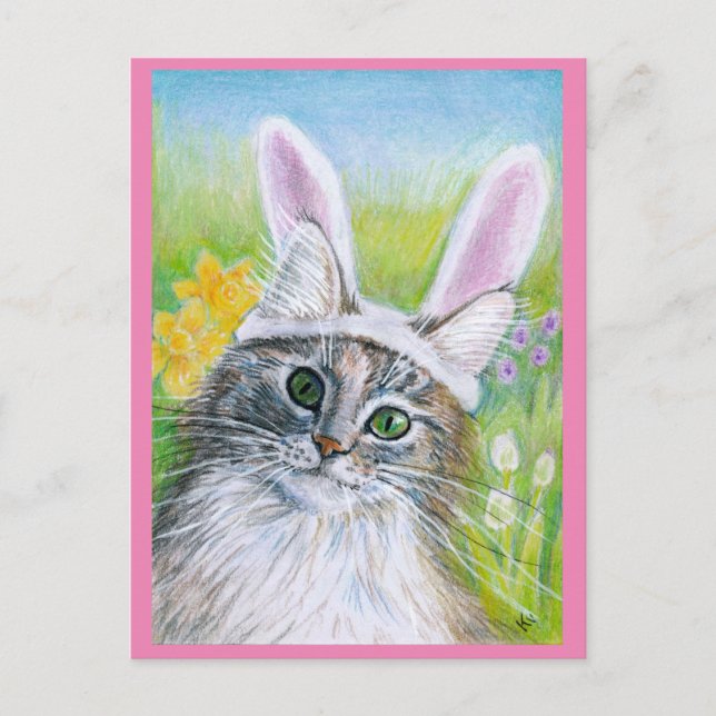 Chat mignon avec Bunny Casquette Carte postale ros (Devant)