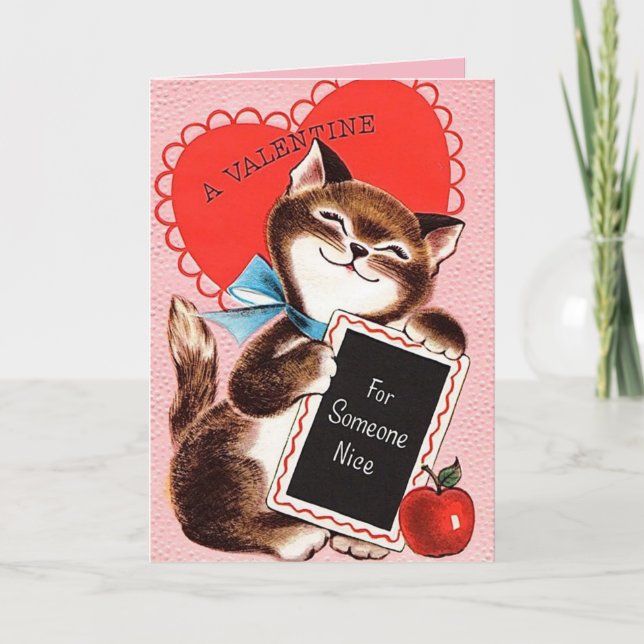 Chat mignon avec carte de Saint-Valentin au coeur  (Devant)
