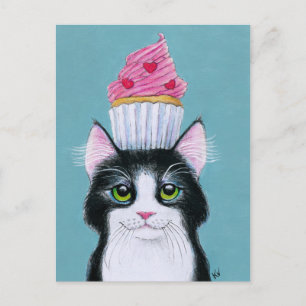 Chat mignon avec carte postale cupcake rose