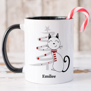 Chat mignon avec Écharpe rouge Mug de Noël