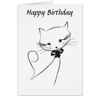 Chat mignon avec la carte de joyeux anniversaire