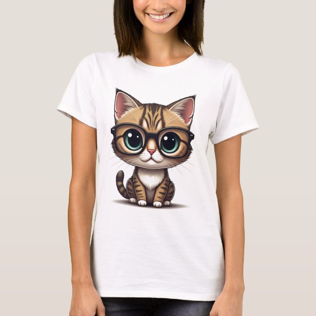 Chat mignon avec T-shirt avec lunettes (Devant)