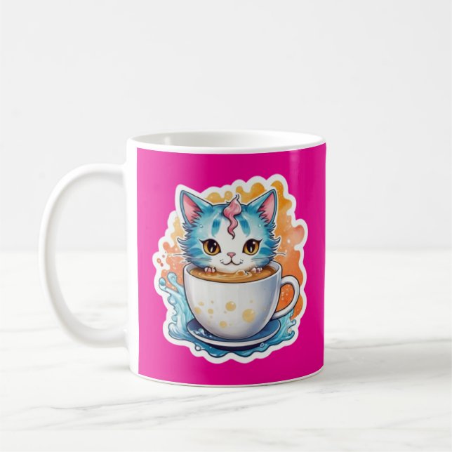 Chat Mignon Avec Tasse À Café Dessin Animé-94678 (Gauche)