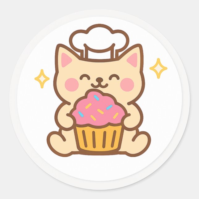 Chat Mignon Chef Avec Autocollant Cupcake (Devant)