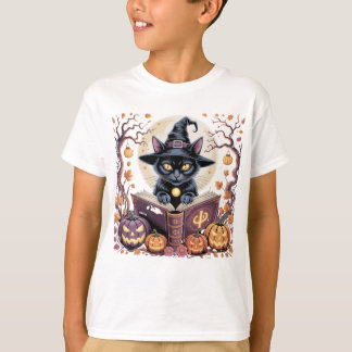 Chat mignon dans le jardin citrouille T-shirt Hall