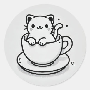 Chat mignon dans une tasse Rondi autocollant