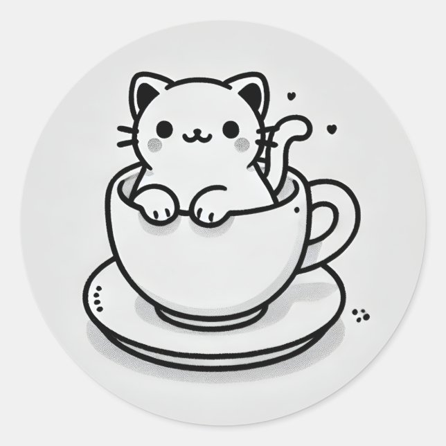 Chat mignon dans une tasse Rondi autocollant (Devant)