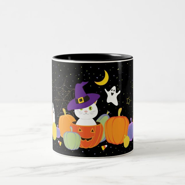 Chat mignon d'Halloween en Mug Casquette sorcière (Centre)